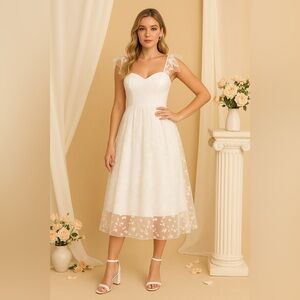 Elegant White Floral Midi Dress